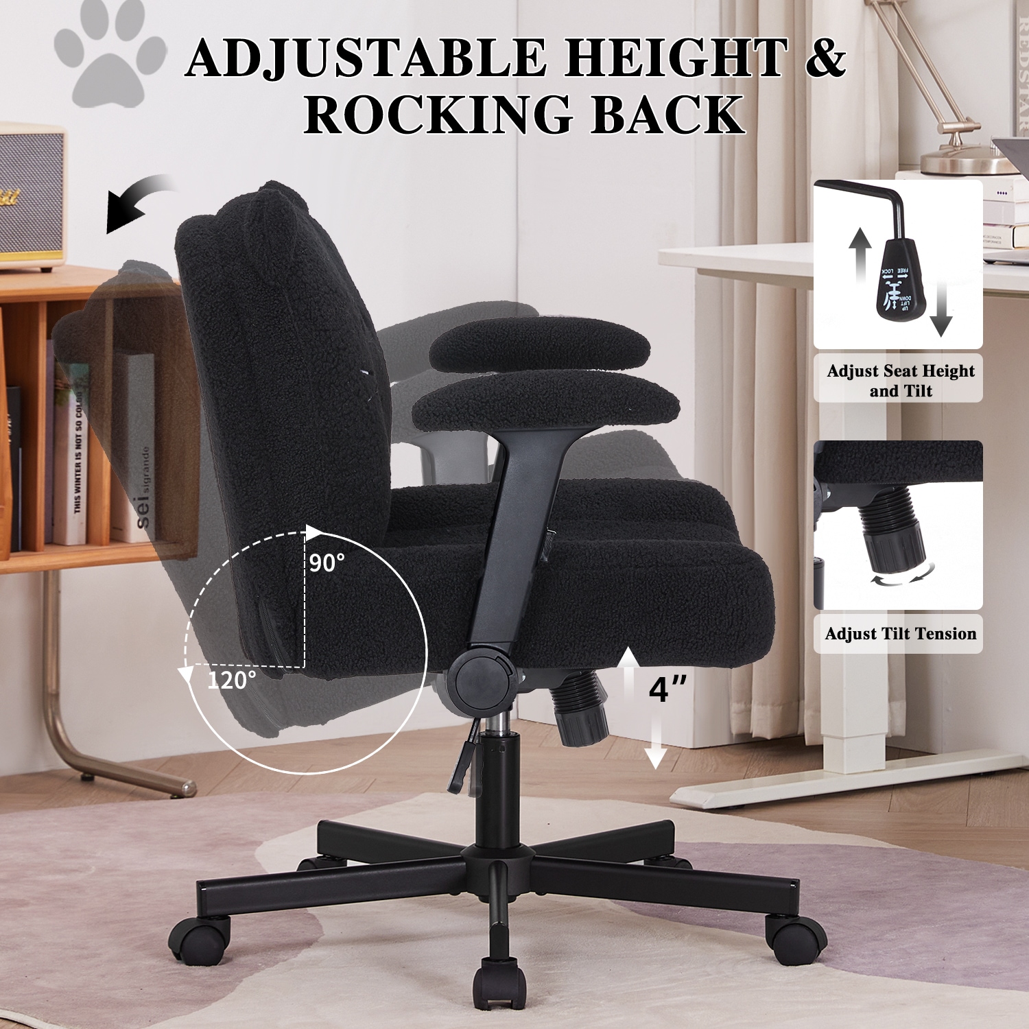 Cross Legged Office Chair With Wheels, Adjustable Wide Desk Seat_voghion.com